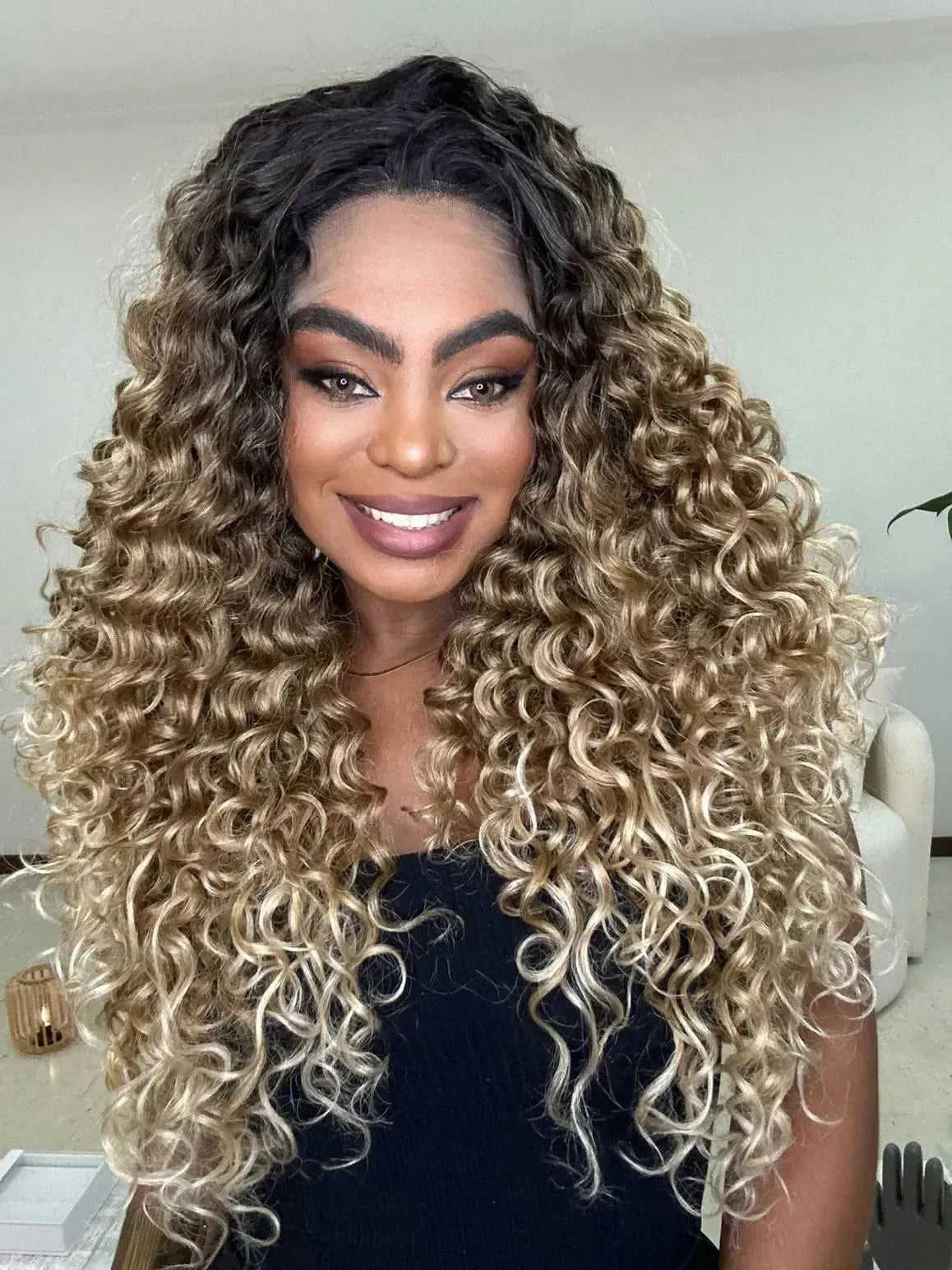 Lace Front Tela HD Italia Loira Cacheada Repartição Livre 13x4