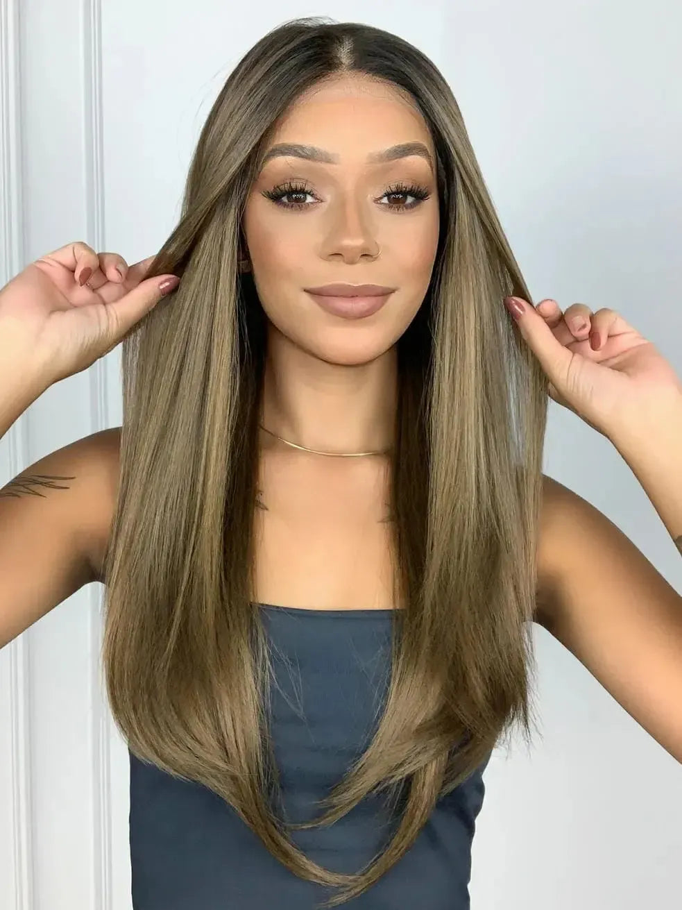 Lace Front Tela HD Sonia Castanho 12D Repartição Livre 13x6