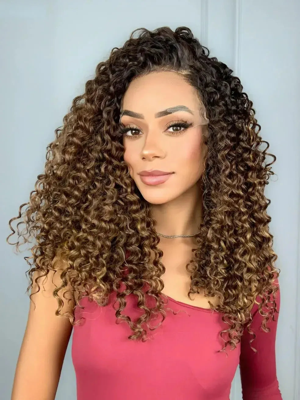 Lace Front Tela HD Valeria Castanho com Luzes 33/22 Cacheada - Repartição Livre 13x4