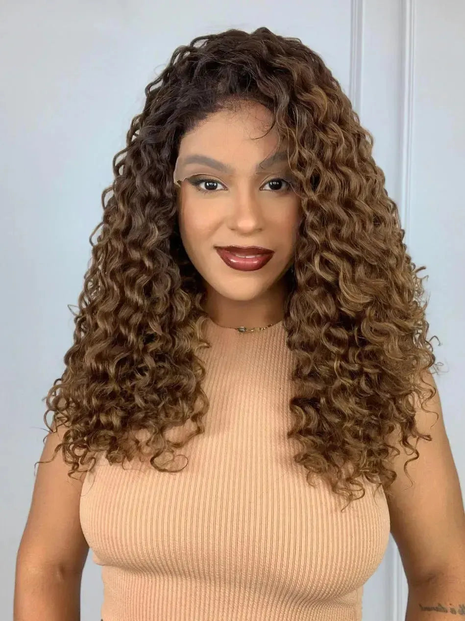 Lace Front Tela HD Valeria Castanho com Luzes 33/22 Cacheada - Repartição Livre 13x4