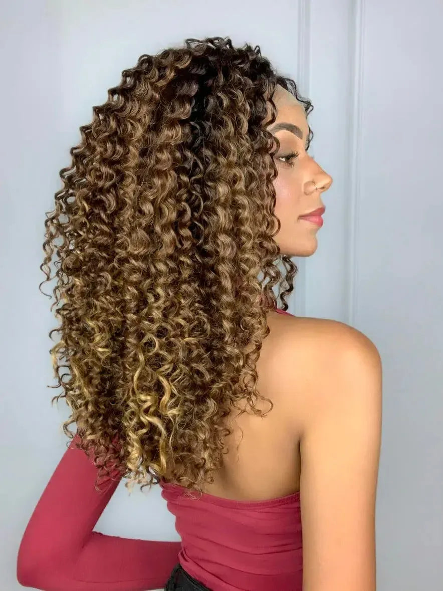 Lace Front Tela HD Valeria Castanho com Luzes 33/22 Cacheada - Repartição Livre 13x4