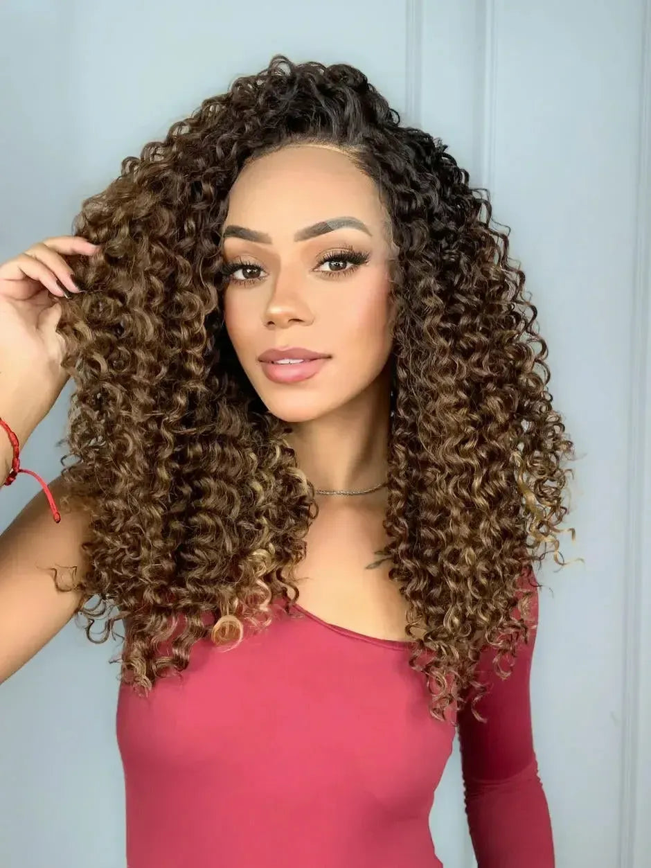 Lace Front Tela HD Valeria Castanho com Luzes 33/22 Cacheada - Repartição Livre 13x4