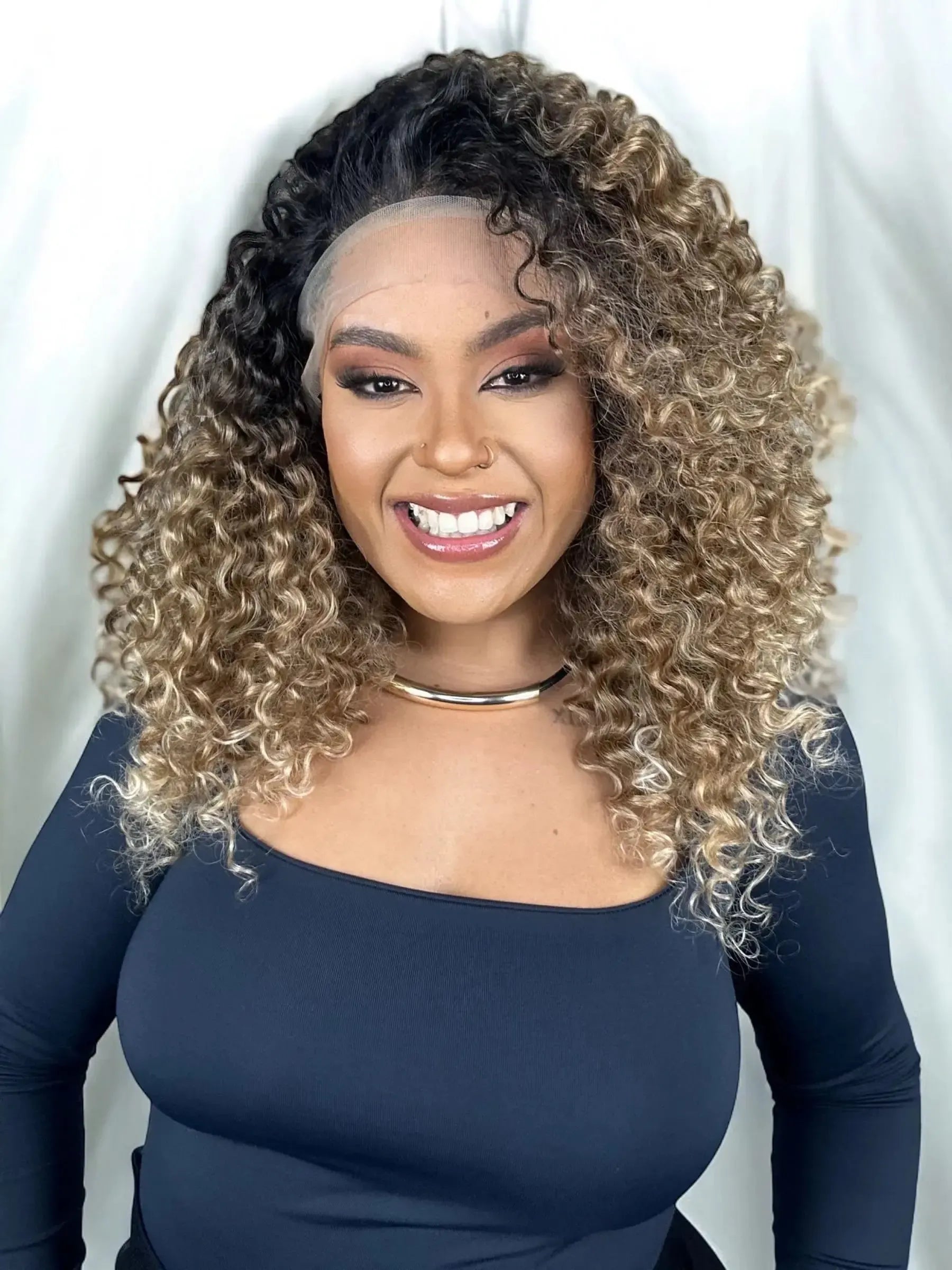 Lace Front Tela HD Valeria Loira Cacheada Repartição Livre 13x4