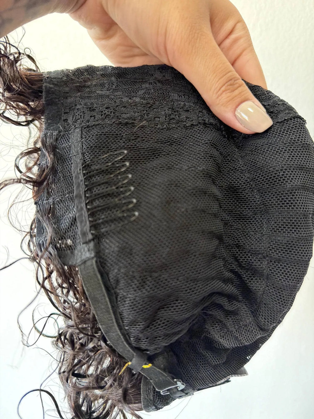 Peruca Carla Cabelo Humano Cacheada Castanho Escuro