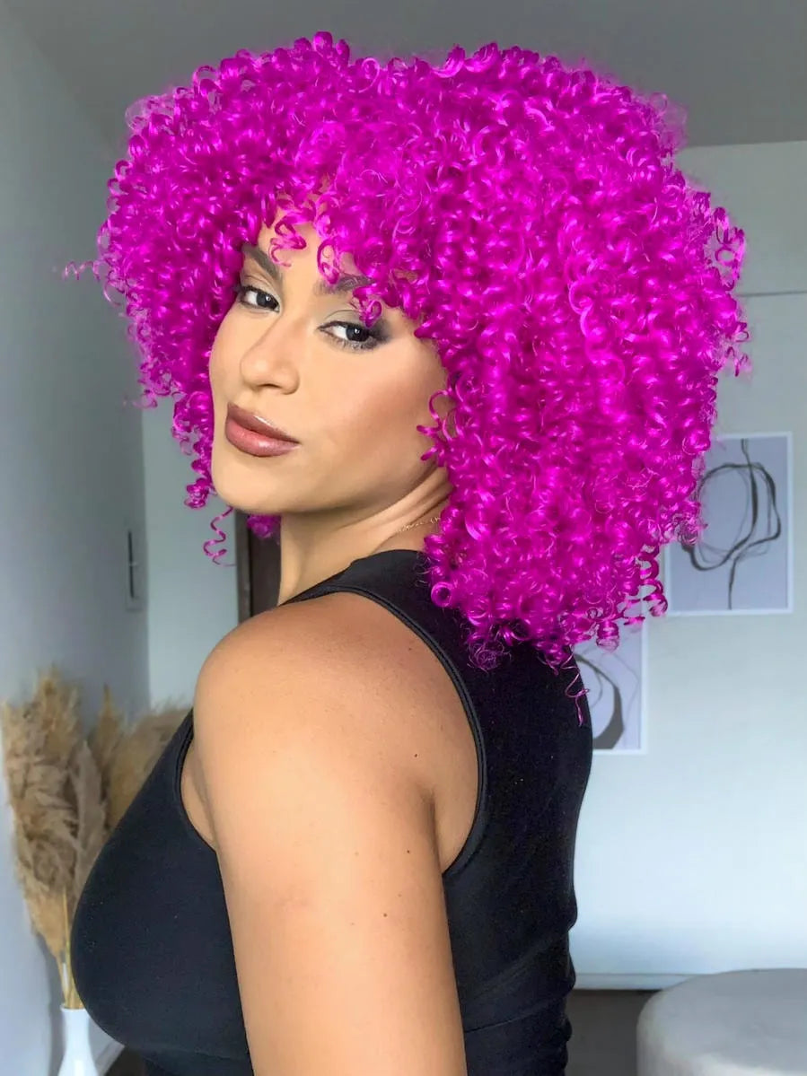 Peruca Dandara Cacheada Rosa Pink 45 cm