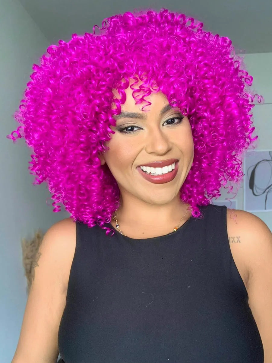 Peruca Dandara Cacheada Rosa Pink 45 cm