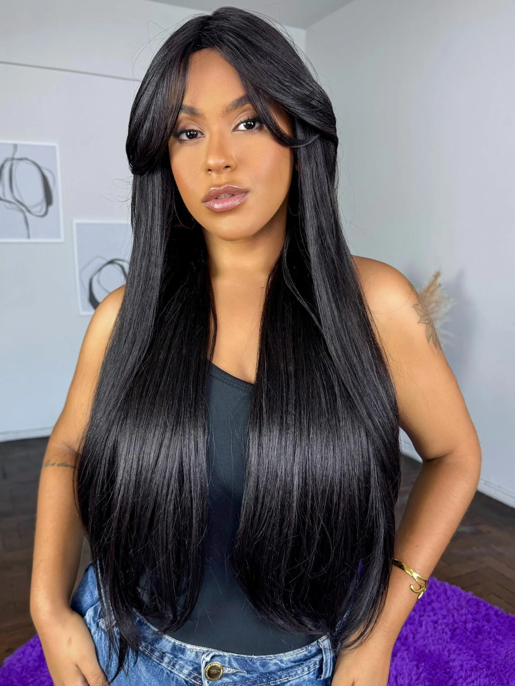 Peruca Giselle Castanho Escuro com Franja (Premium)