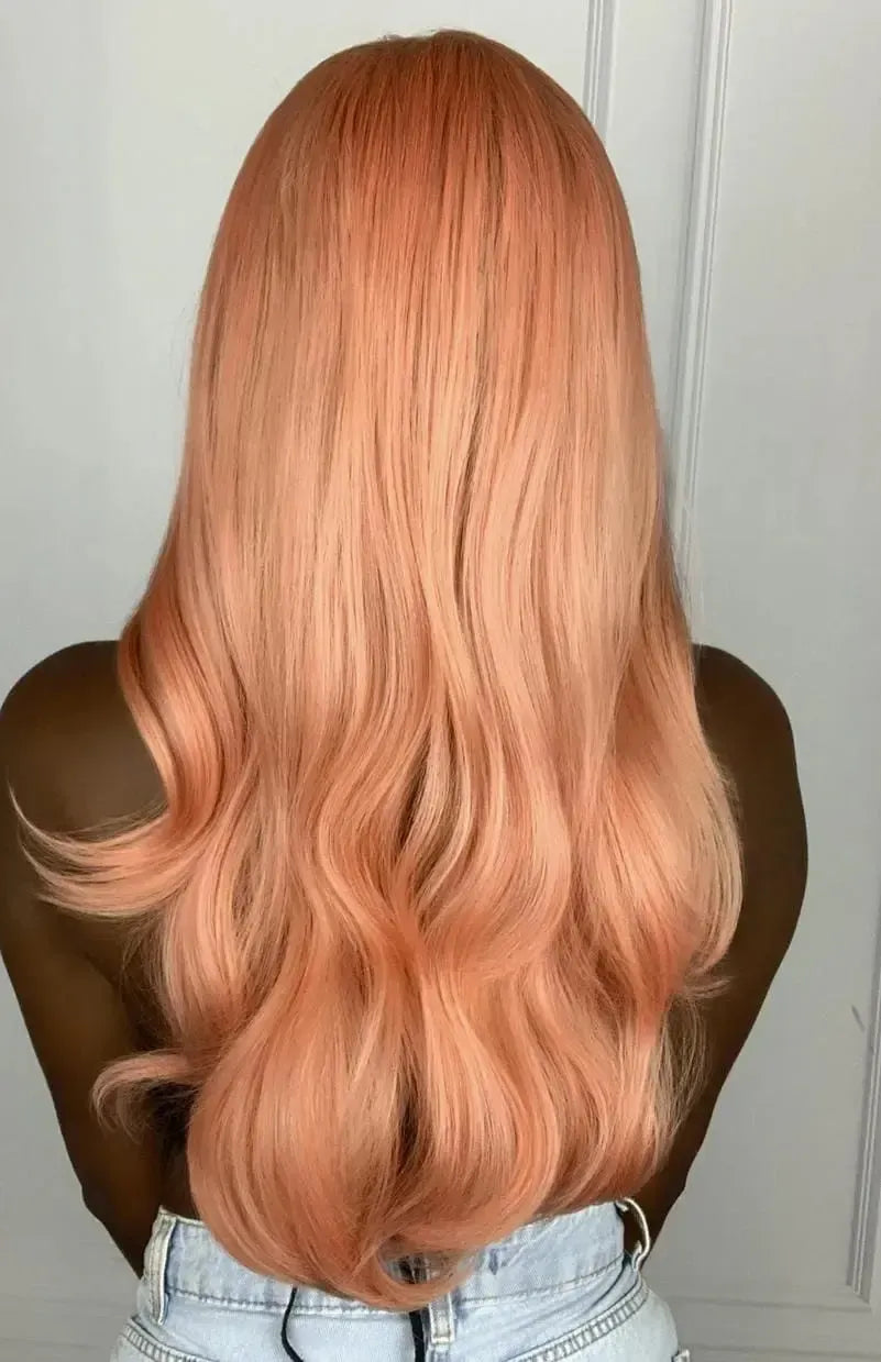 Peruca Katy Salmone Rosa Ondulada 70 cm