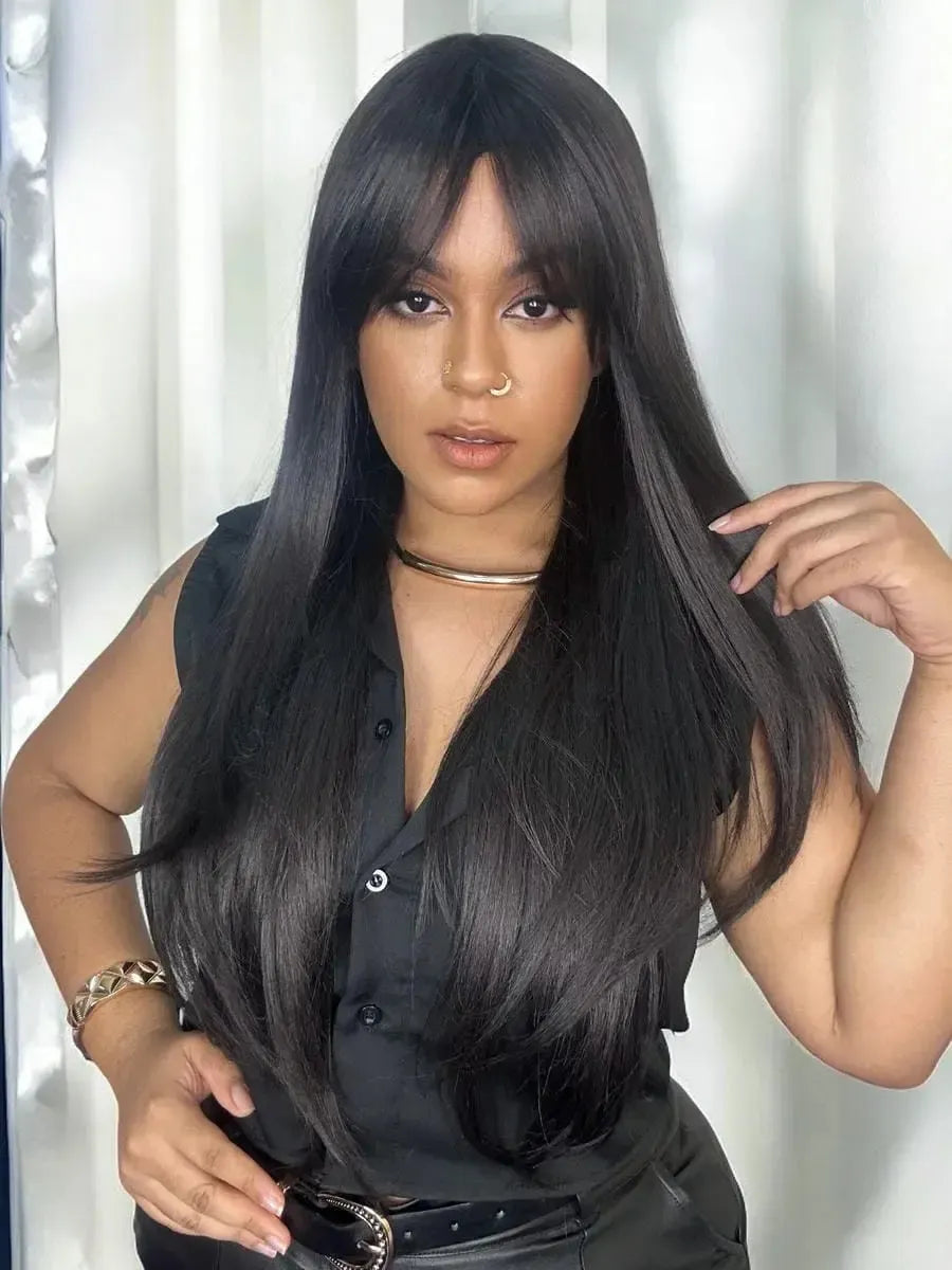 Peruca Lauane Castanho Escuro com Franja (Premium)