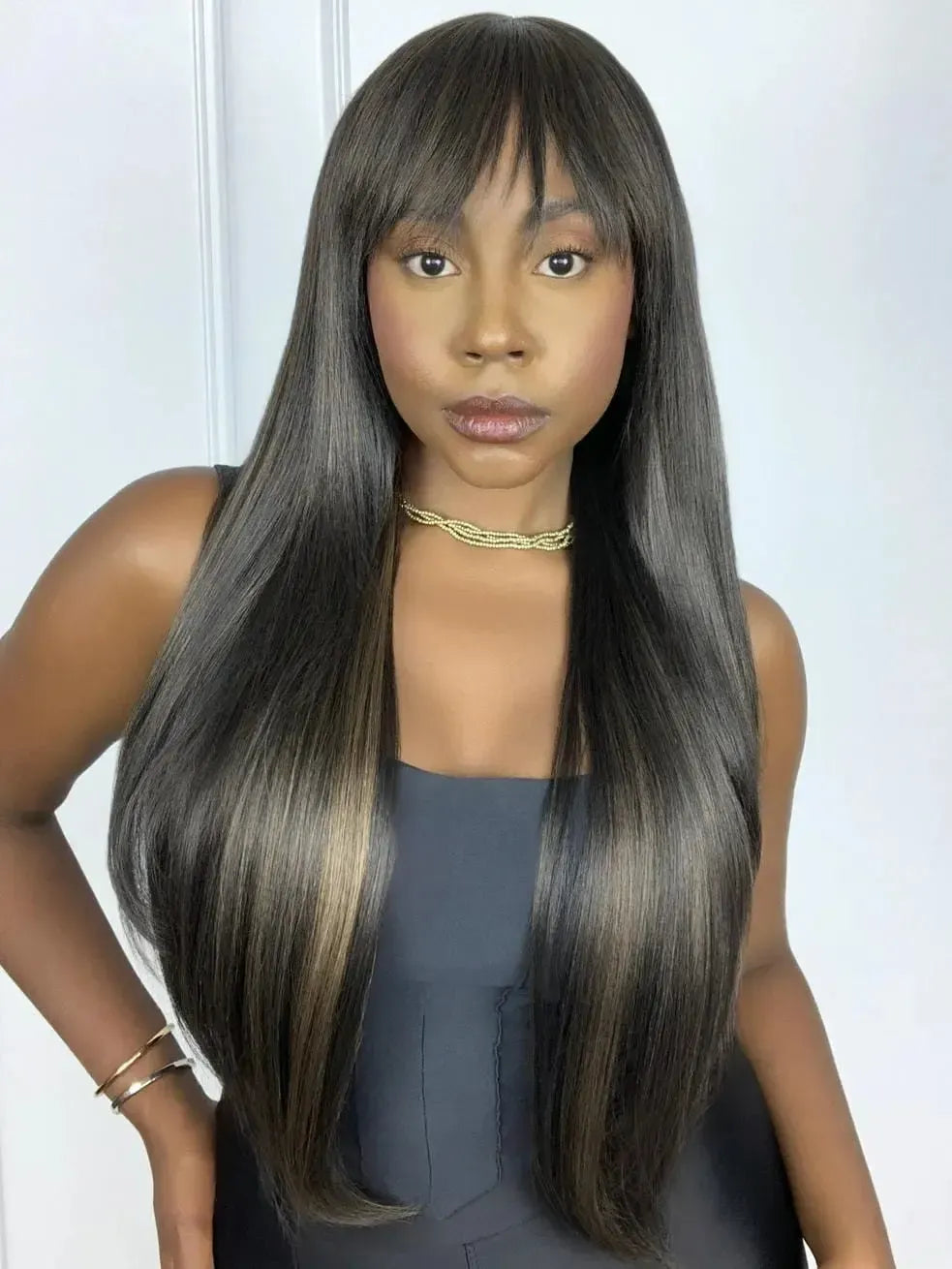 Peruca Lauane Castanho Luzes F2/27 com Franja (Premium)