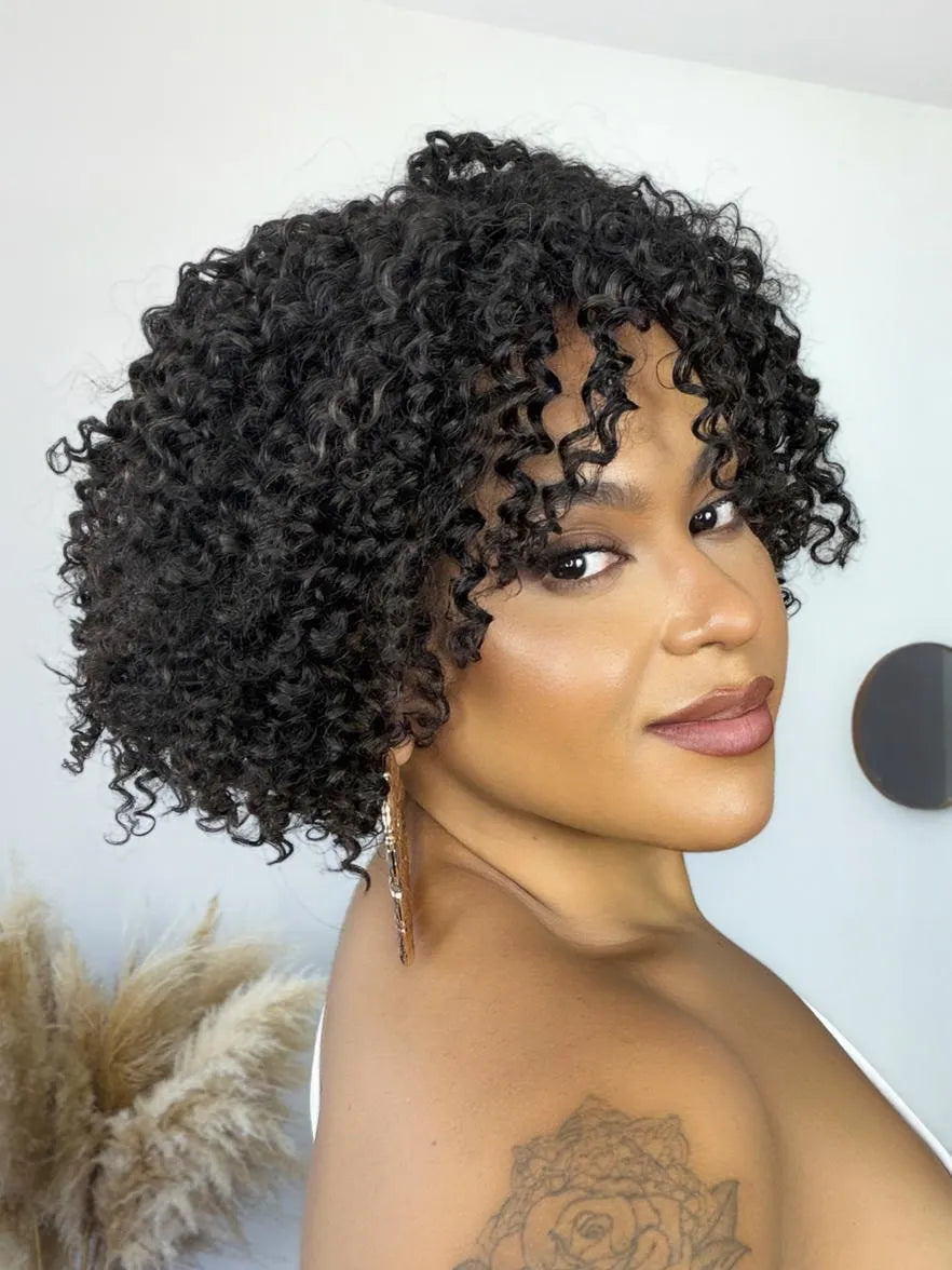 Peruca Maria Cabelo Humano Cacheada Castanho Escuro