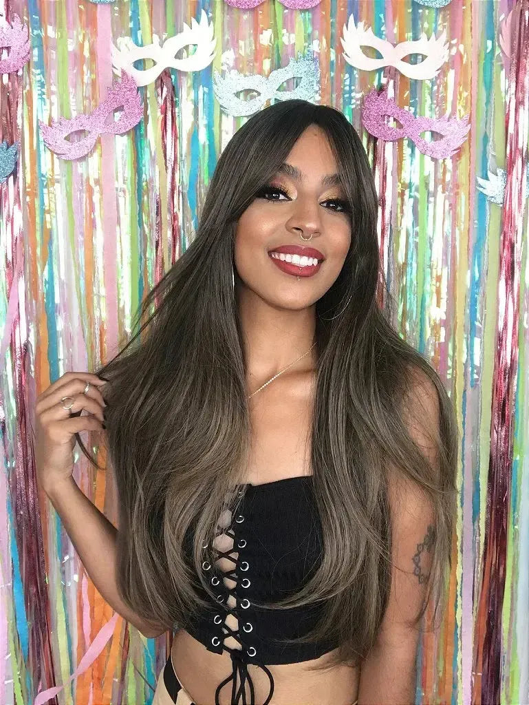 Peruca Miriam Castanho com Luzes 2/10C Franja (Premium)