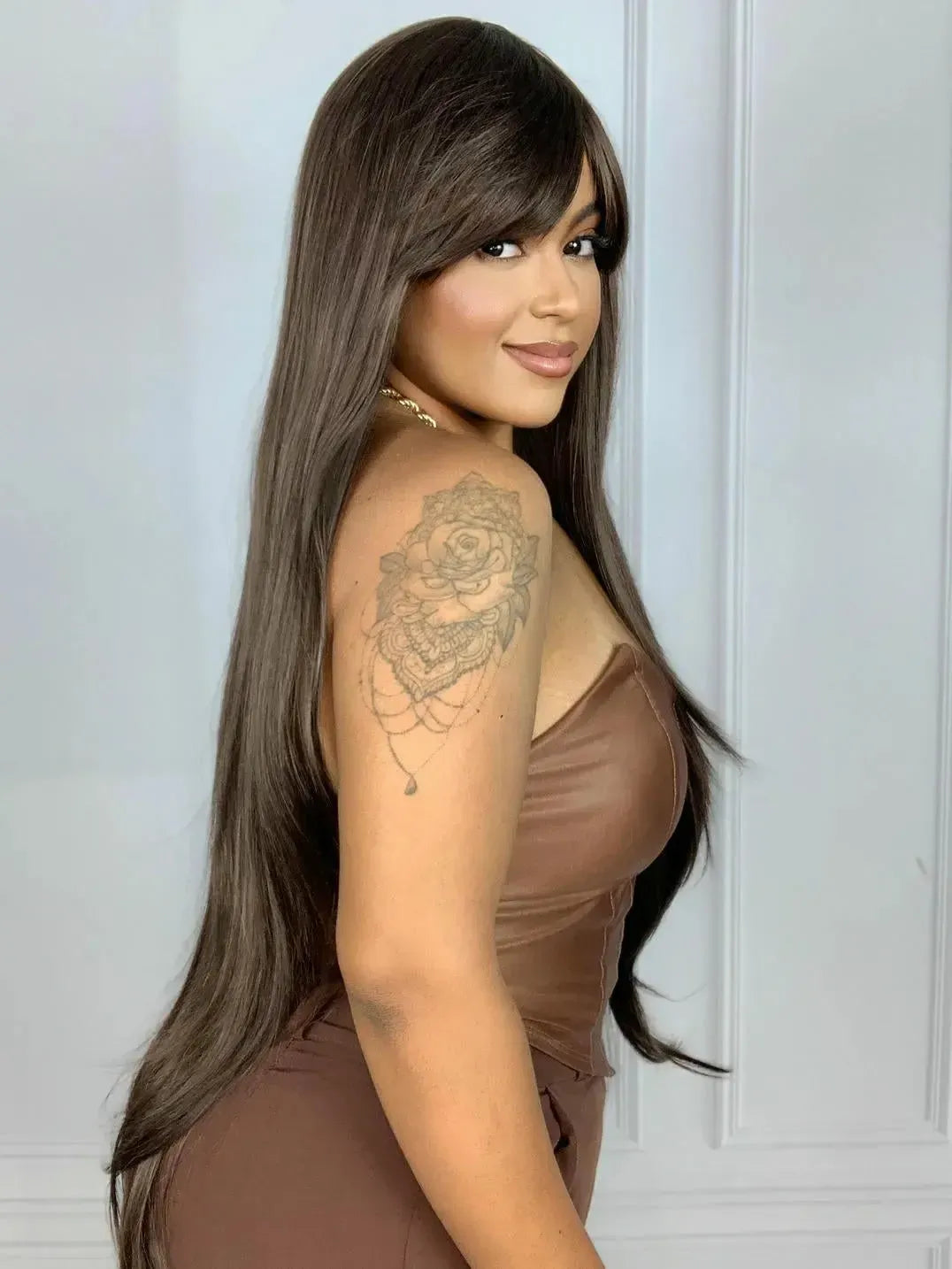 Peruca Rebecca Castanho Franja 90cm