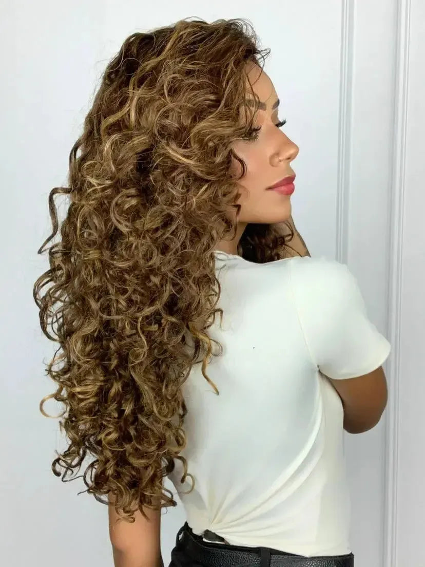 Peruca Wig Baya Cacheada Castanha Luzes 33/22