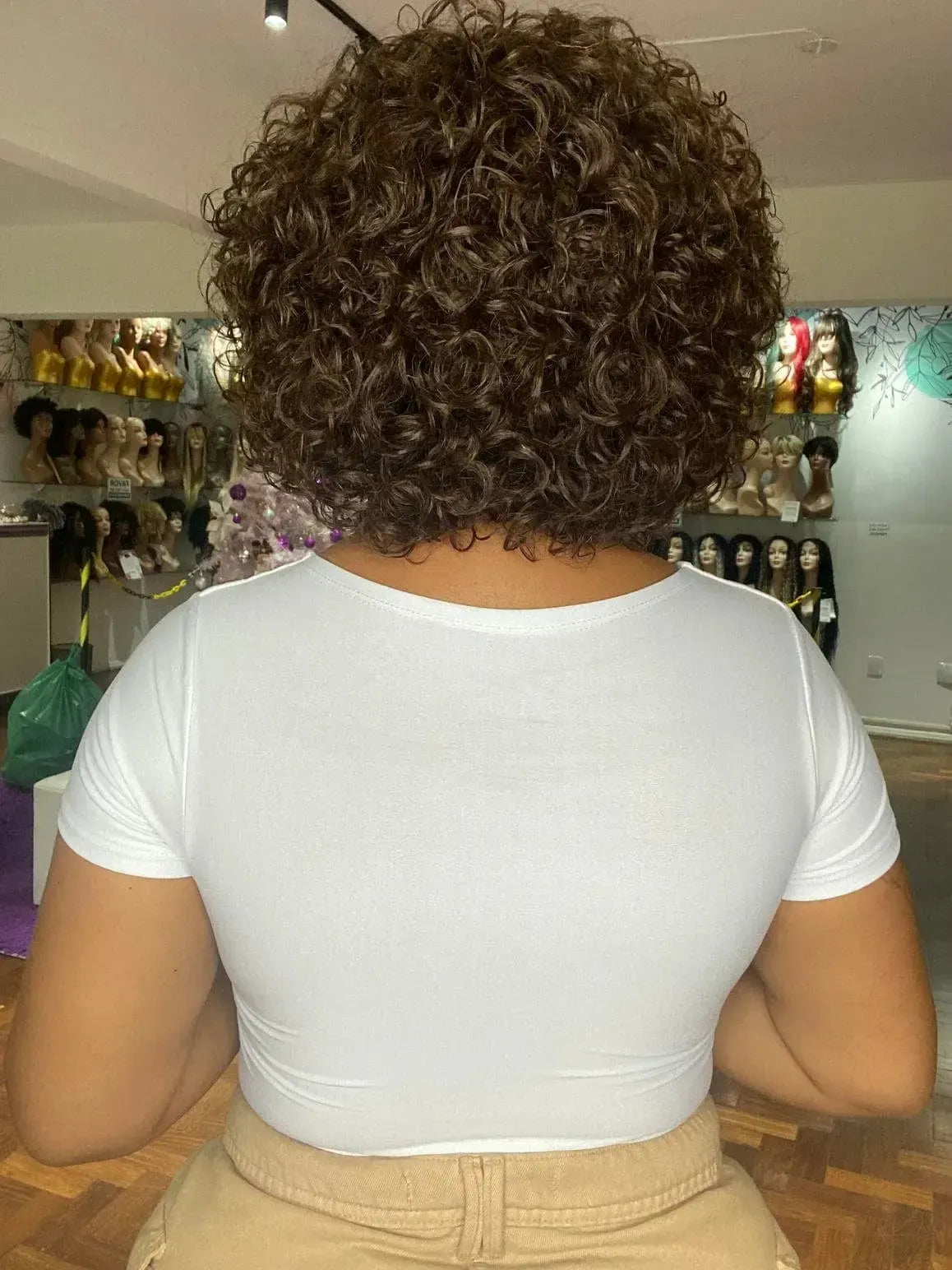 Peruca Wig Cabelo Humano Cacheada Lada Castanho 2