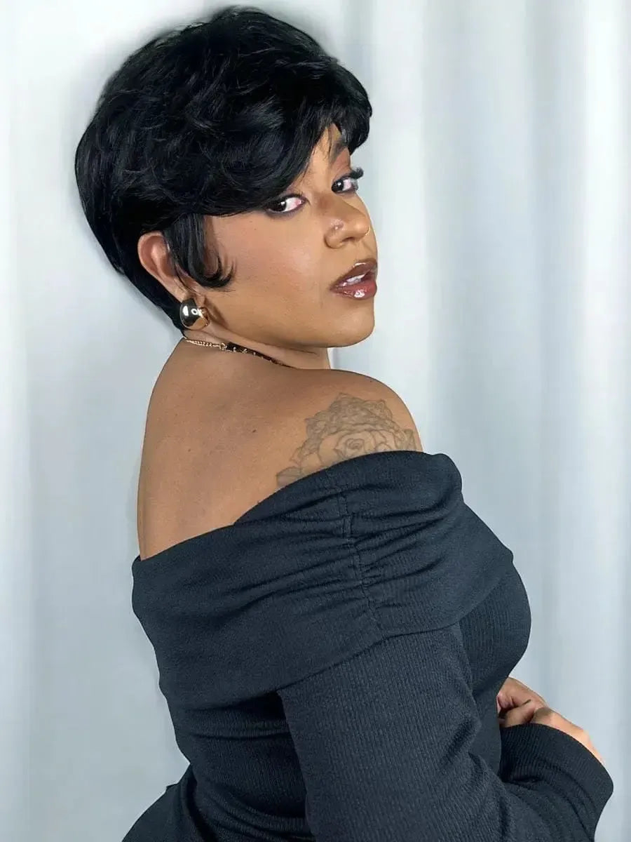 Peruca Wig Humana Lunna Curta Preta