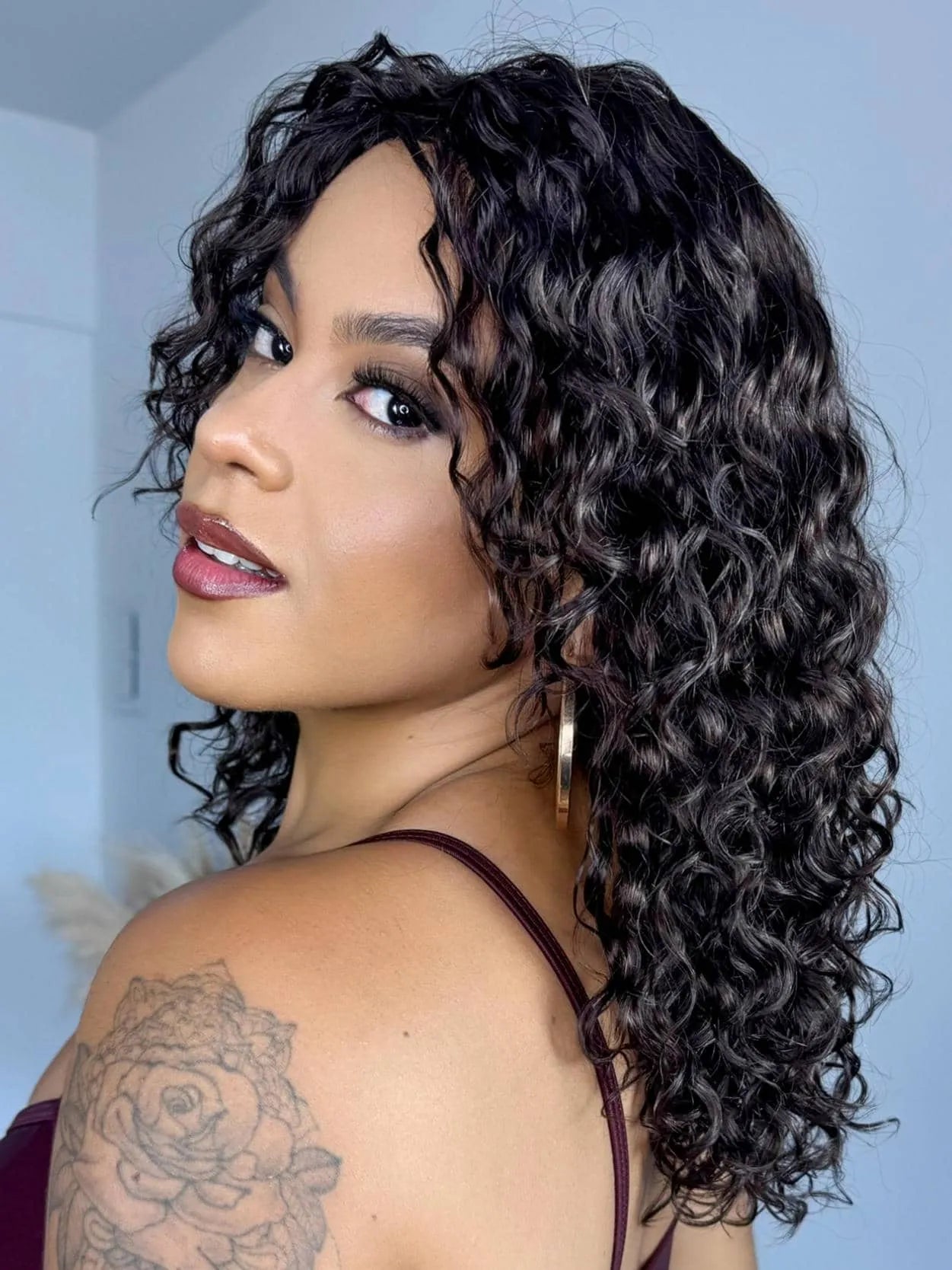 Peruca Wig Humana Mali Castanho Escuro Cacheada