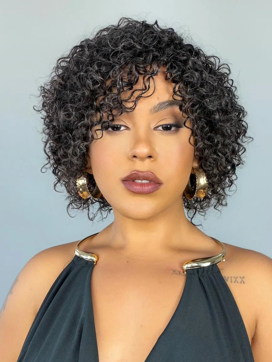 Peruca Wig Humana Niki Luzes Grisalhas Cacheada