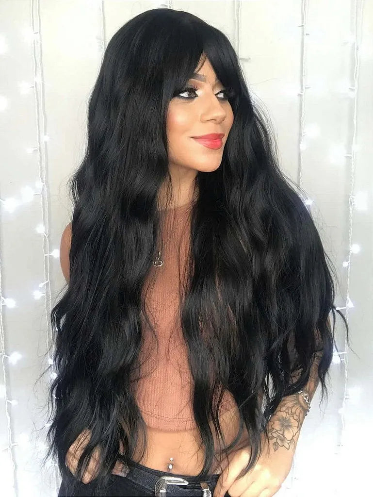 Peruca Wig Wendy Preta Ondulada com Franja