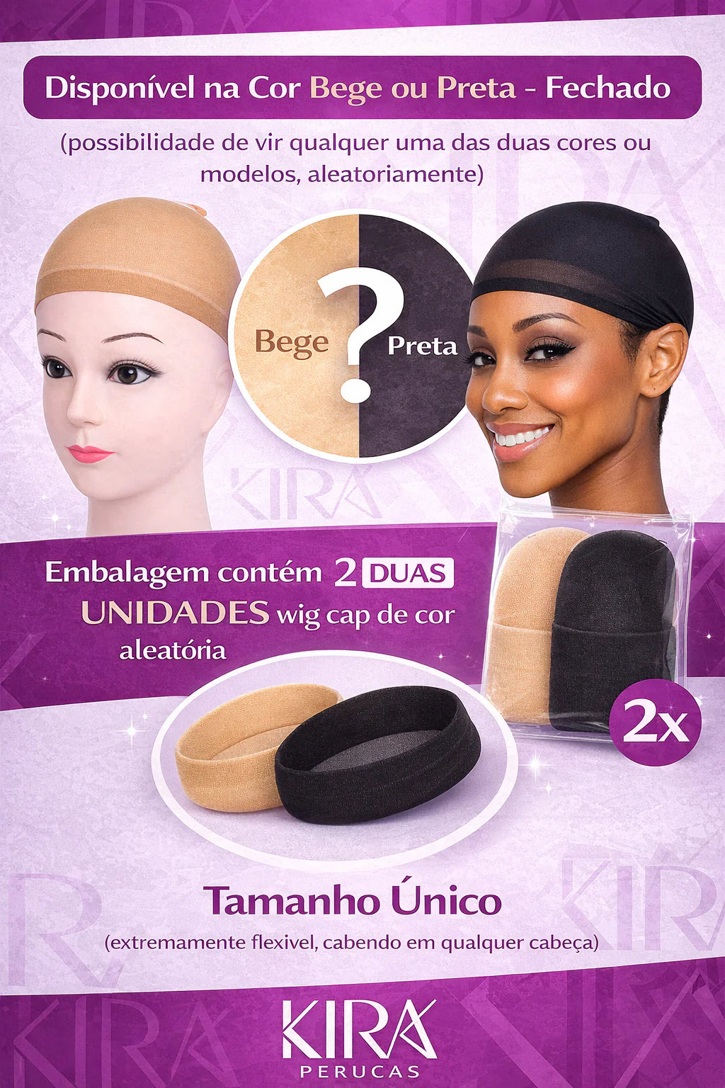 Wig Cap (Touca) - (cor preta ou bege - aleatória)