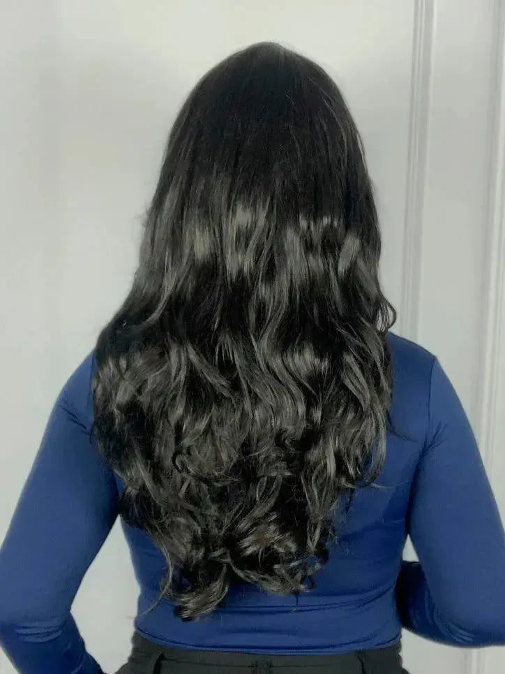 Wig Xavia Castanho Escuro Ondulada Franja