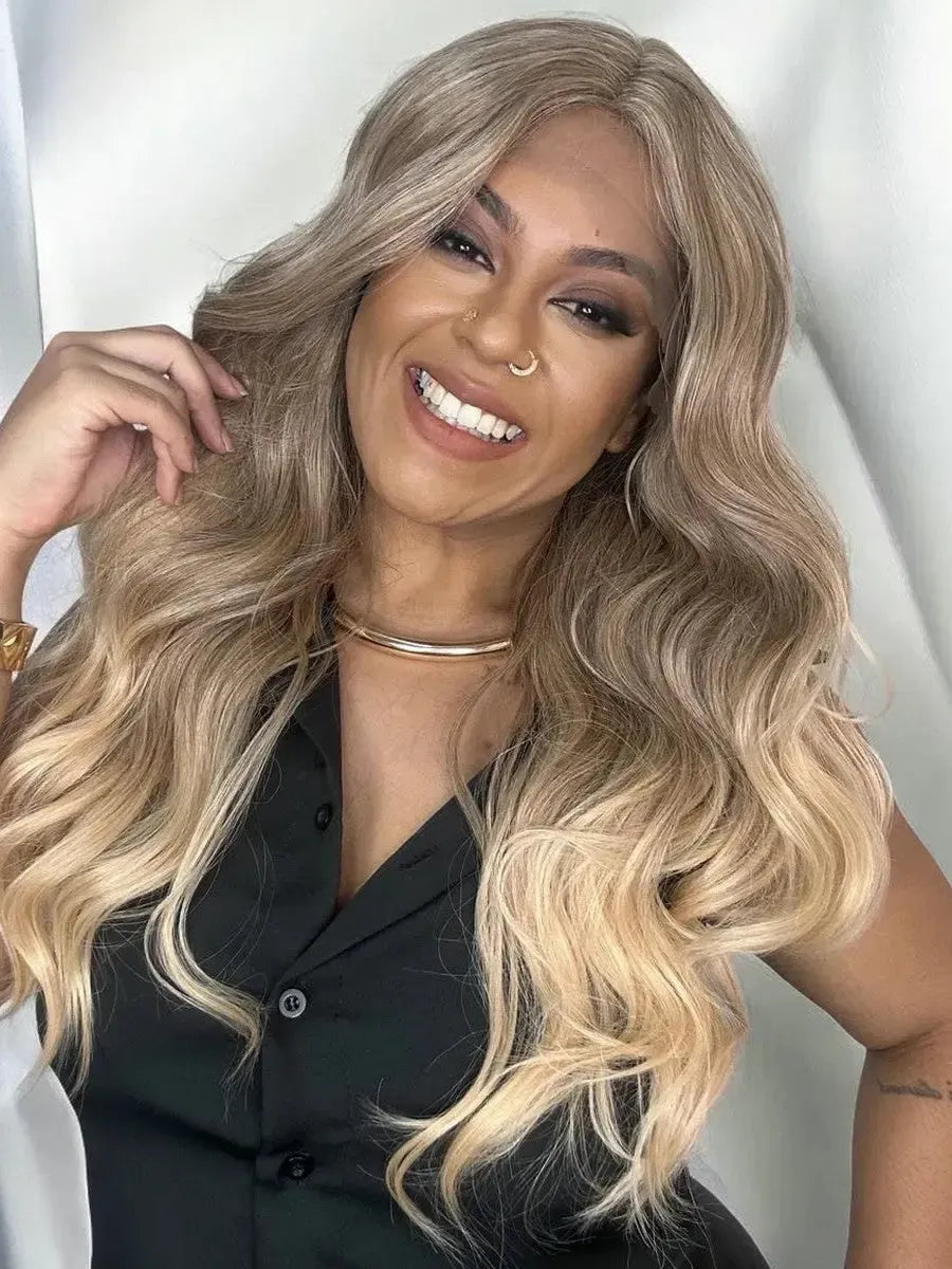 Lace Front Alícia Loira Pontas Claras Ondulada
