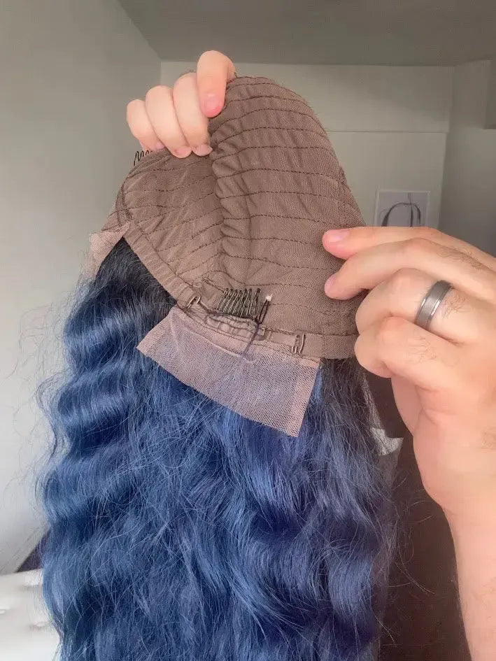 Lace Front Azul Raiz Preta Repartição Livre 13x4 Peça Única 024