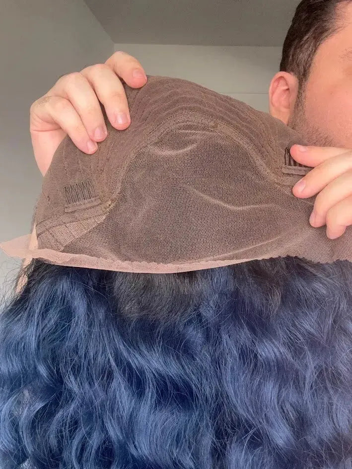 Lace Front Azul Raiz Preta Repartição Livre 13x4 Peça Única 024