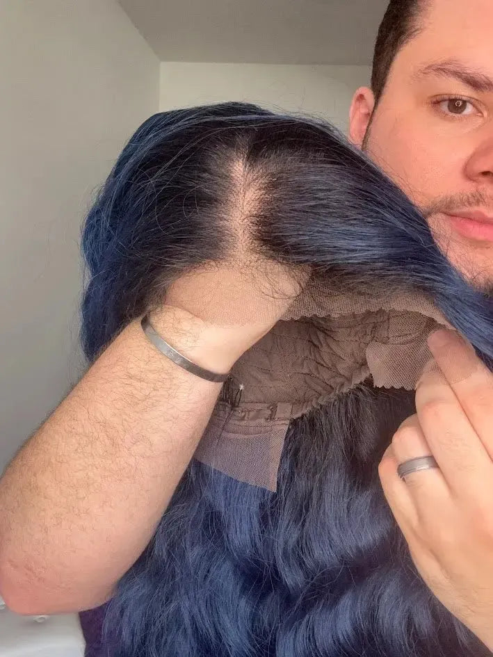 Lace Front Azul Raiz Preta Repartição Livre 13x4 Peça Única 024