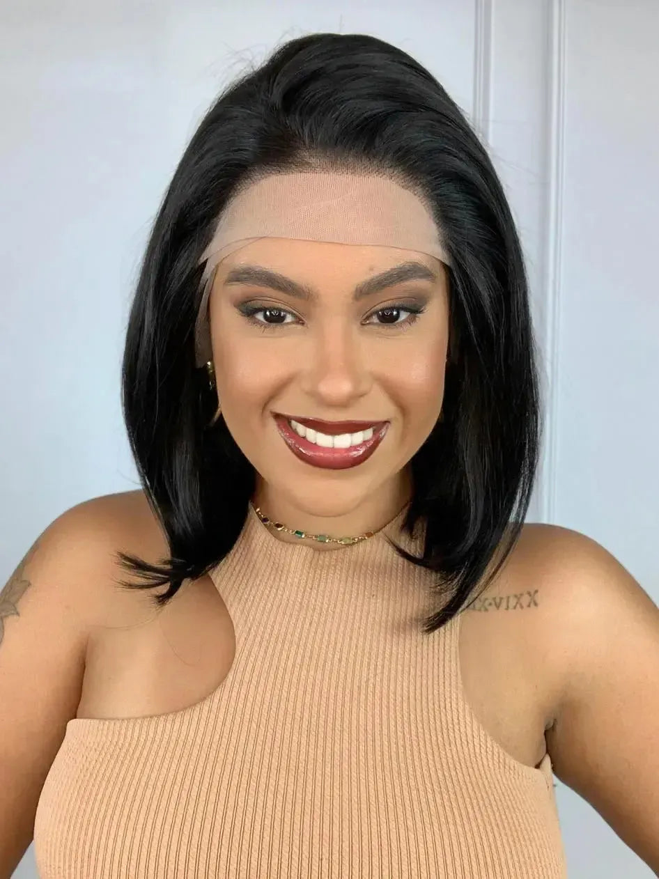 Lace Front Cabelo Humano Longbob Nadia Castanho Escuro Natural - Repartição Livre 13x4