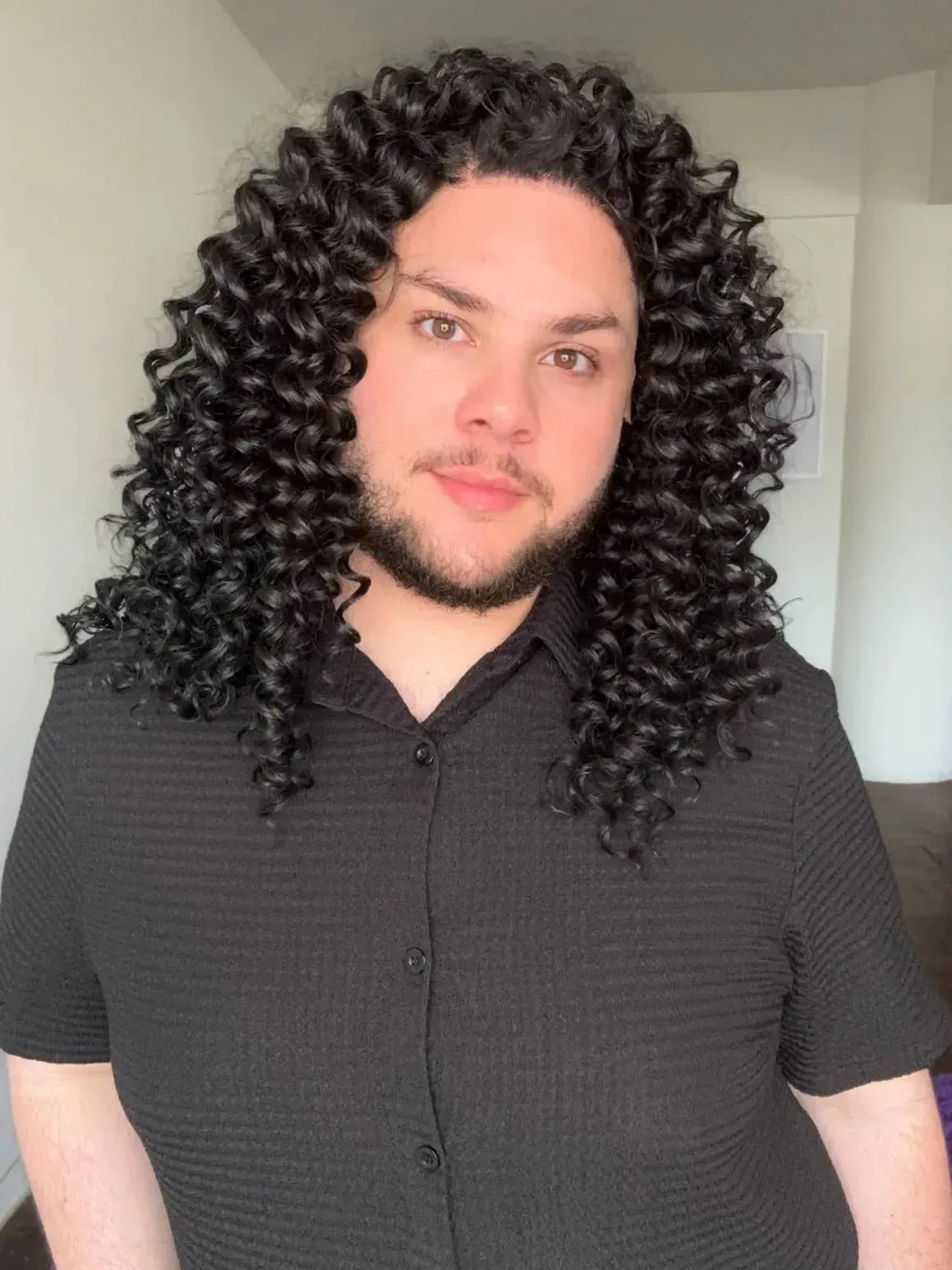 Lace Front Cacheada Preta Repartição Livre 13x4 Peça Única 011