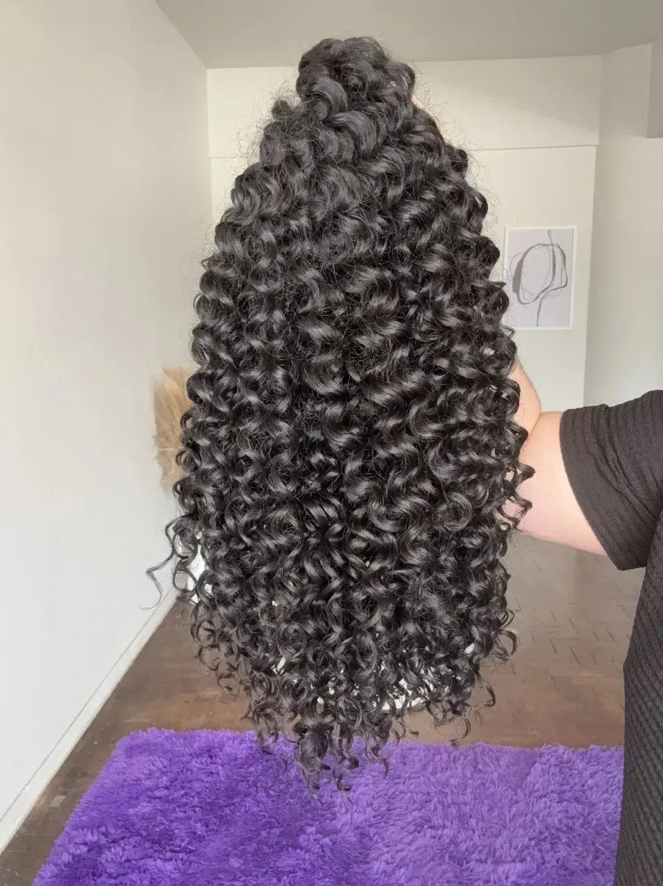 Lace Front Cacheada Preta Repartição Livre 13x4 Peça Única 011