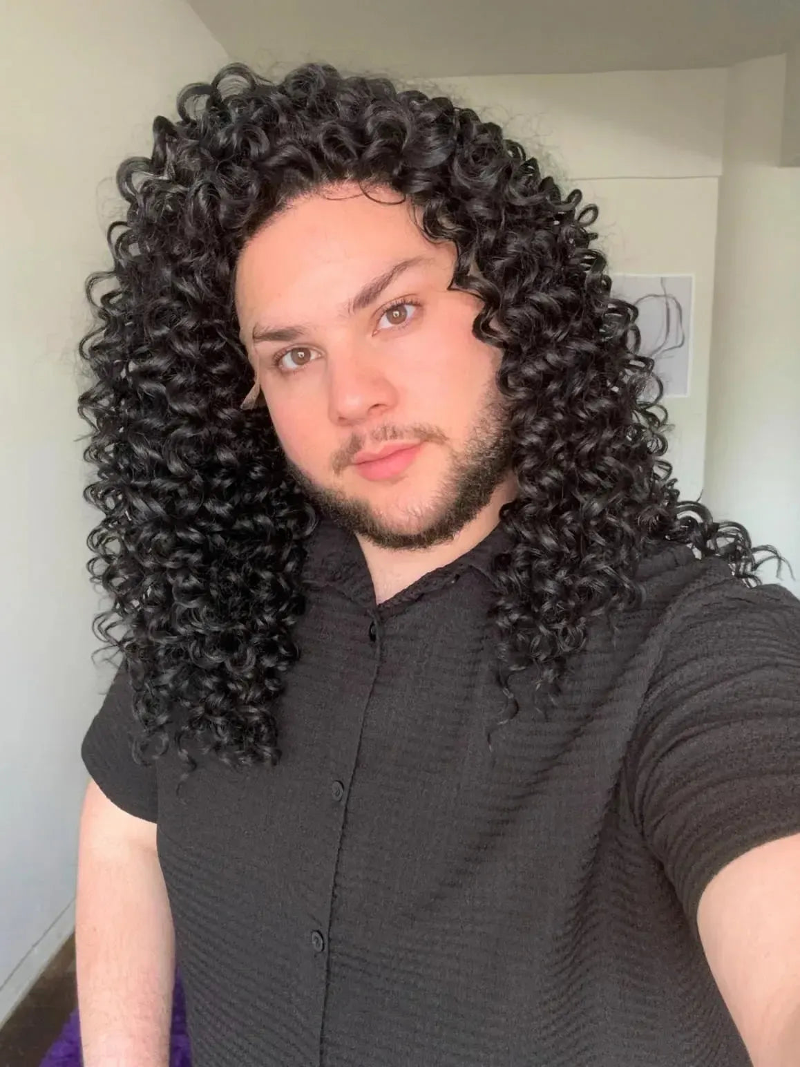 Lace Front Cacheada Preta Repartição Livre 13x4 Peça Única 011