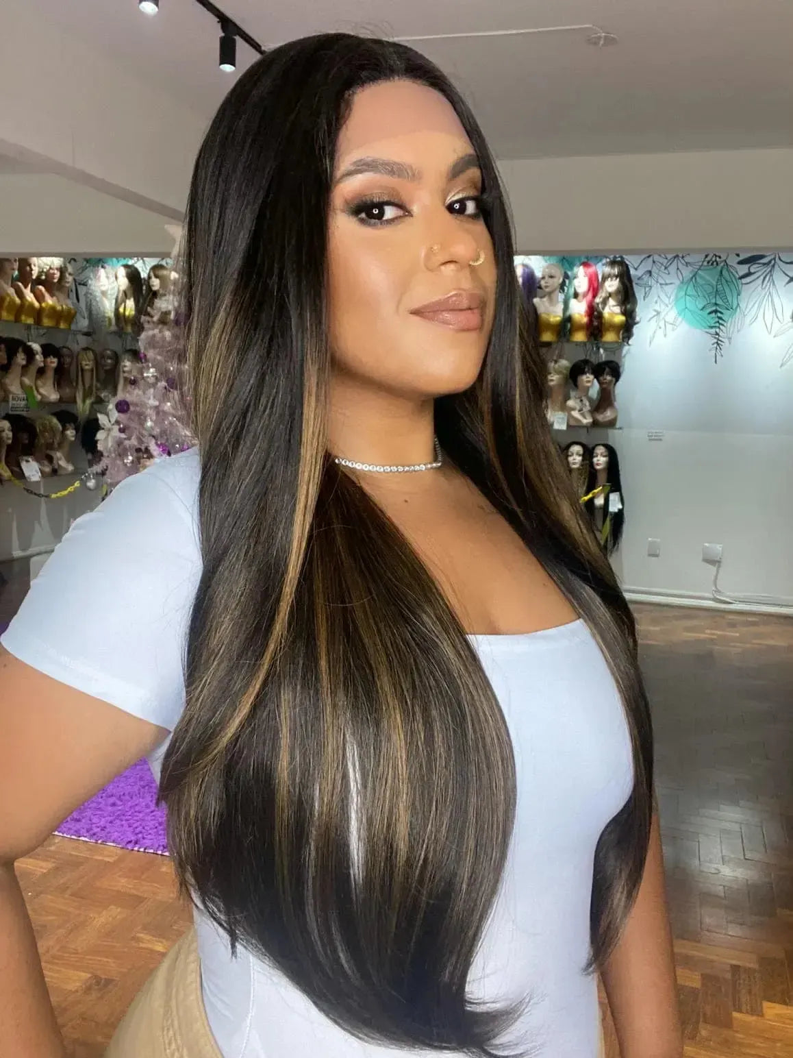 Lace Front Cida Castanho Luzes TF2