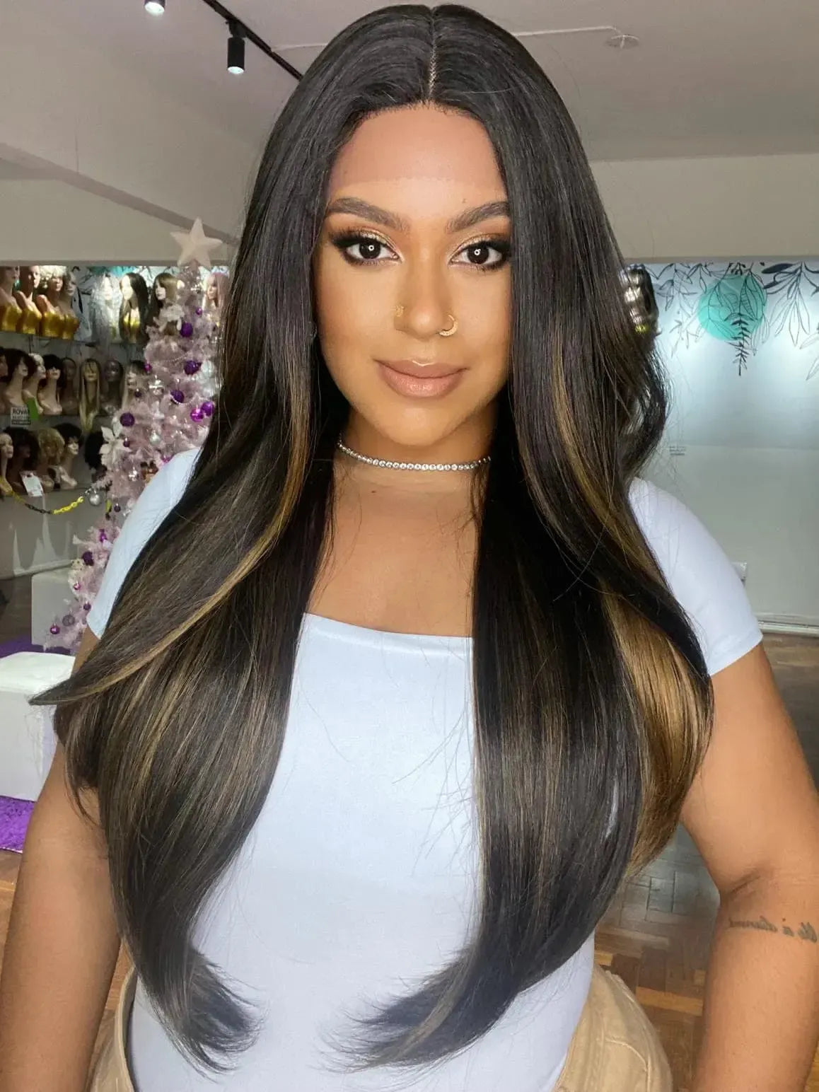 Lace Front Cida Castanho Luzes TF2