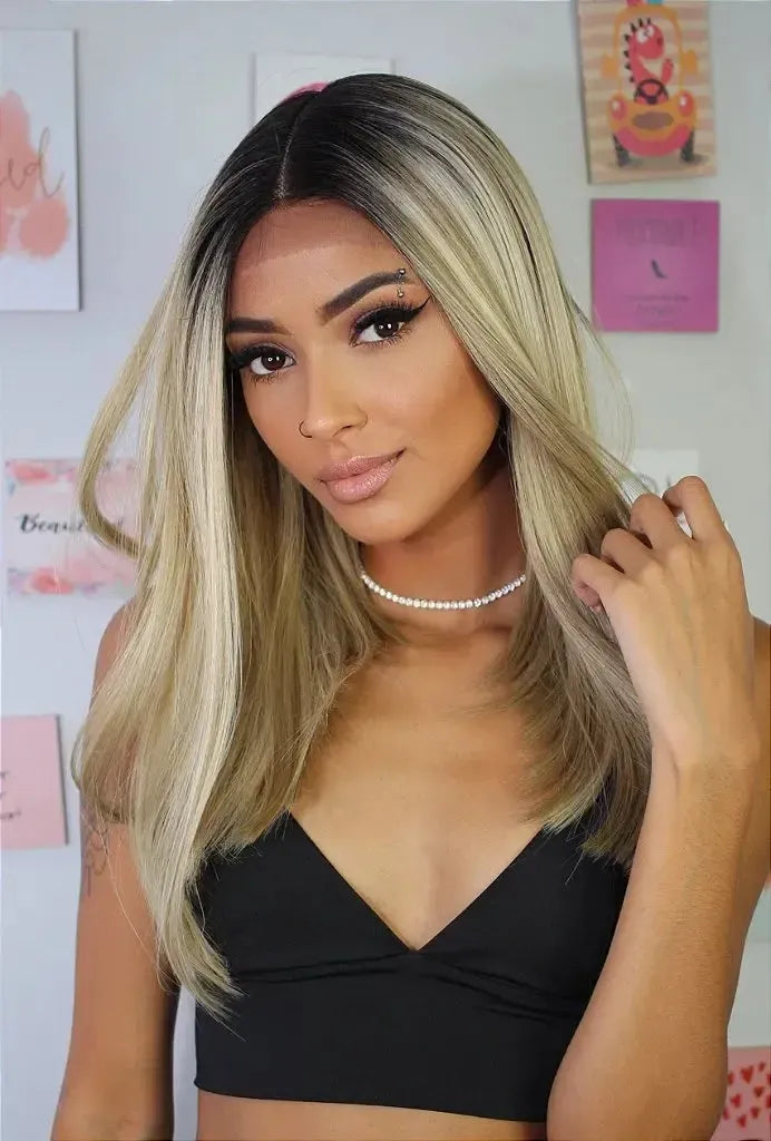 Lace Front Dominick Loira Lisa Com Raiz Escura 50 cm