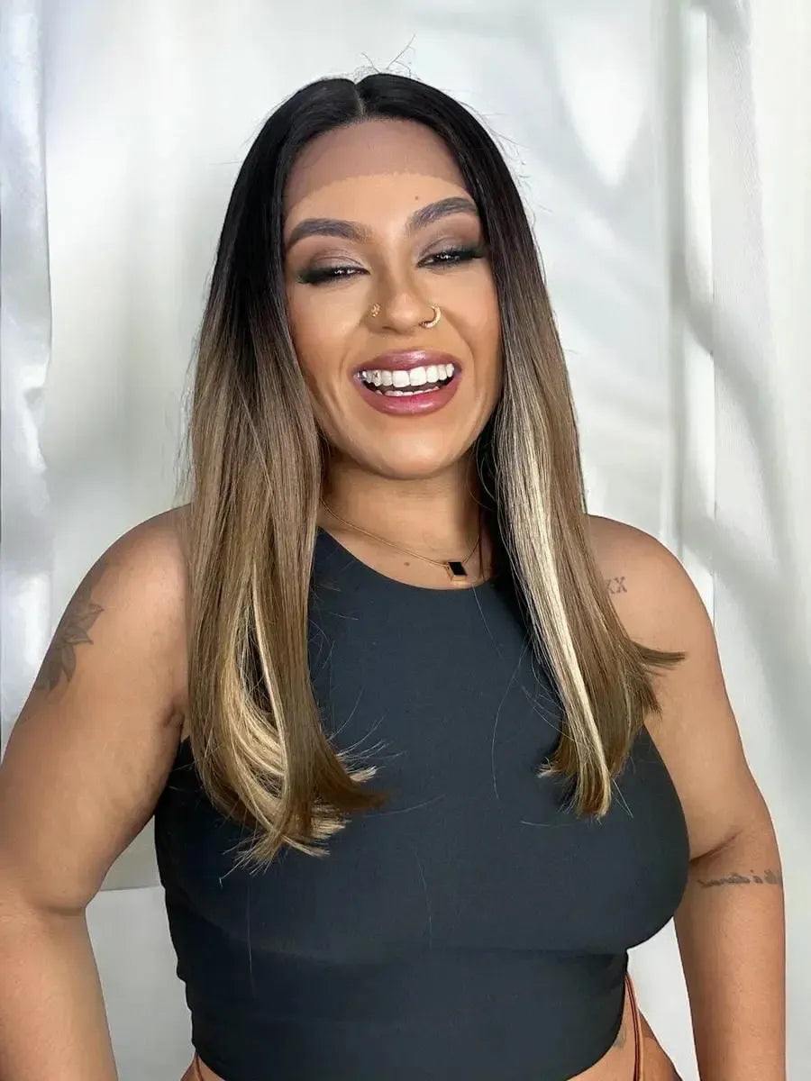 Lace Front Dominick Loira Luzes Lisa 26J Longbob 50cm