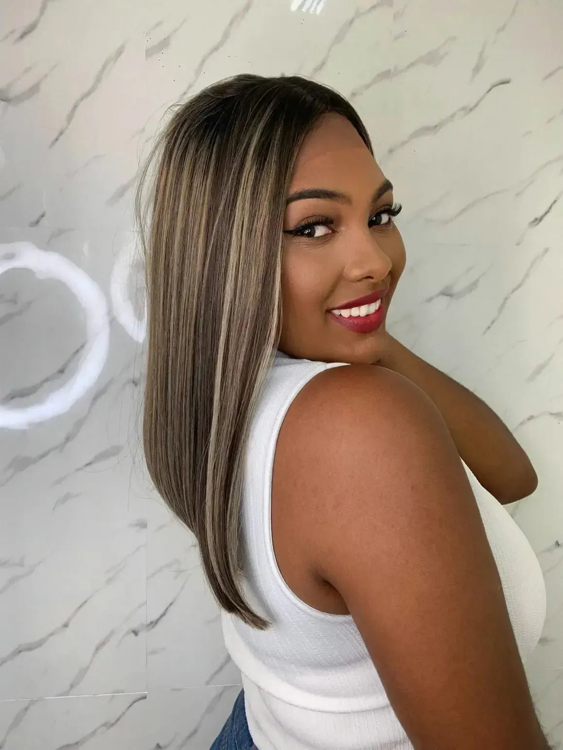 Lace Front Dominick Loira Luzes Lisa Longbob 50cm