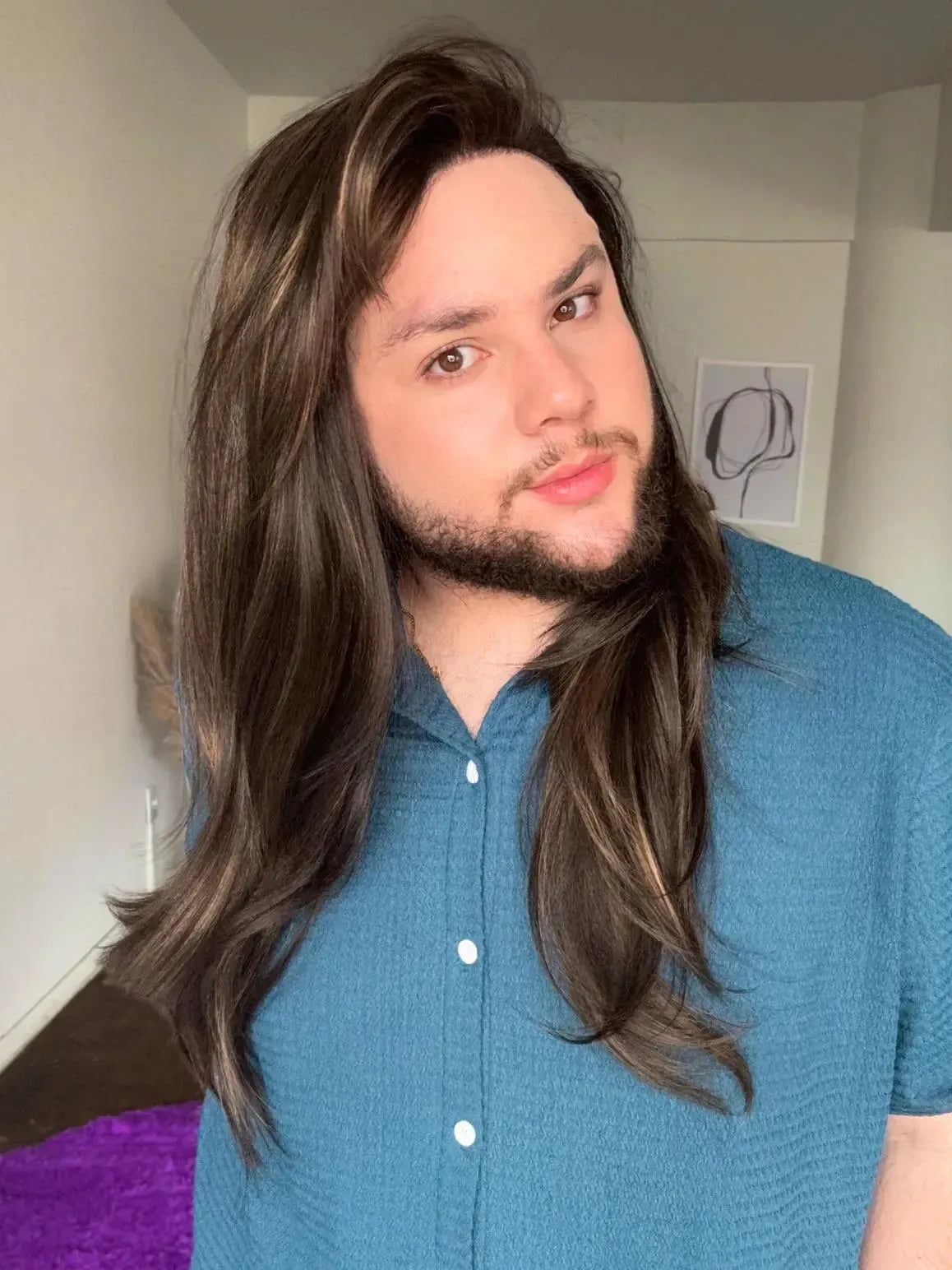 Lace Front Fibra Premium Castanho Luzes Peça Única 054