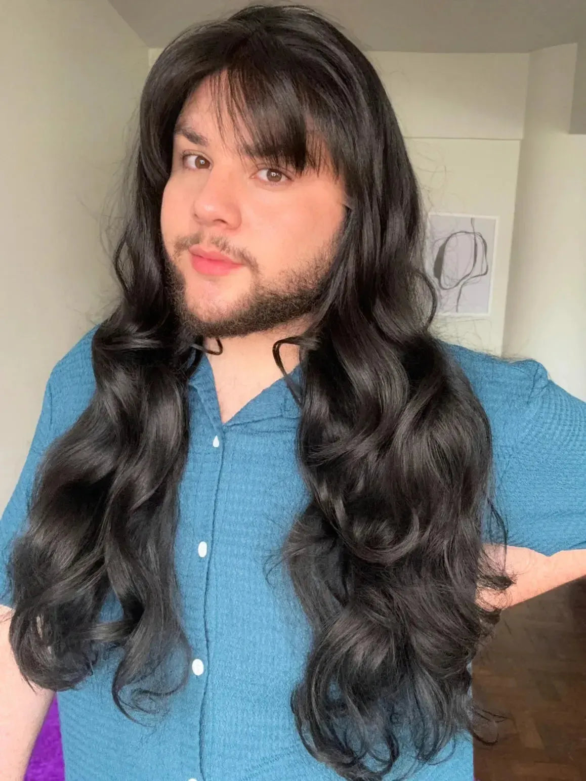 Lace Front Fibra Premium Preta Peça Única 056