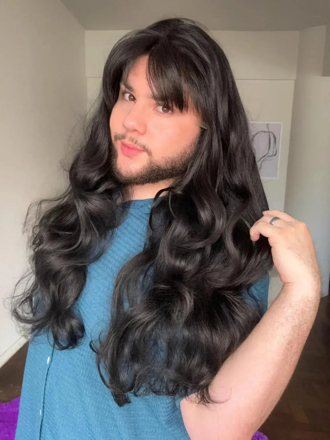 Lace Front Fibra Premium Preta Peça Única 056