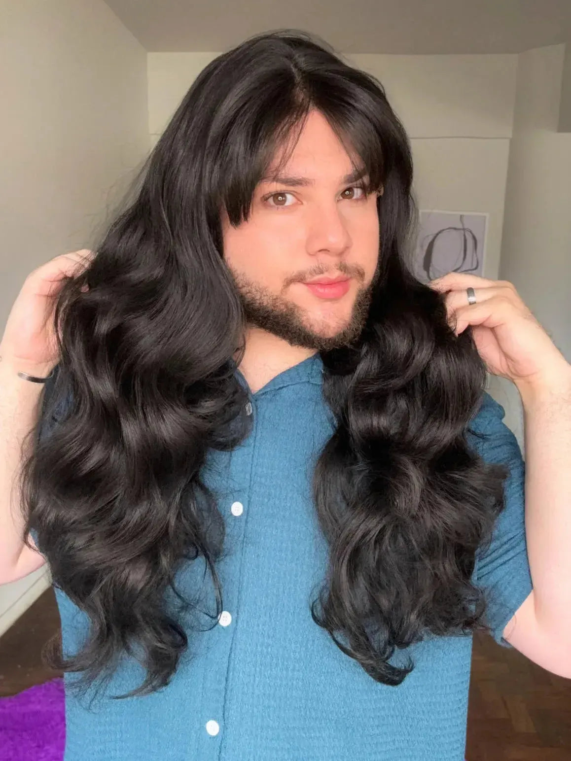 Lace Front Fibra Premium Preta Peça Única 056