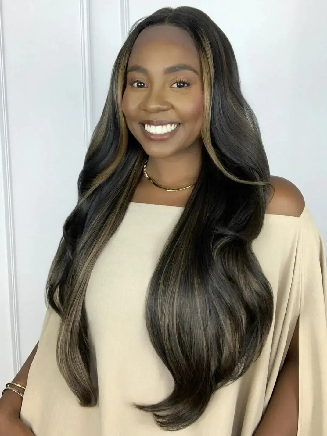 Lace Front Gardenia Castanho Luzes TT2 Ondulada Repartição Livre 13x4