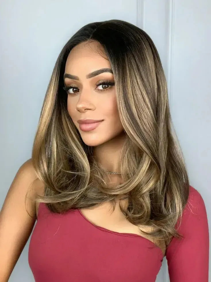Lace Front Giba Castanho com Luzes 27YA Ondulada