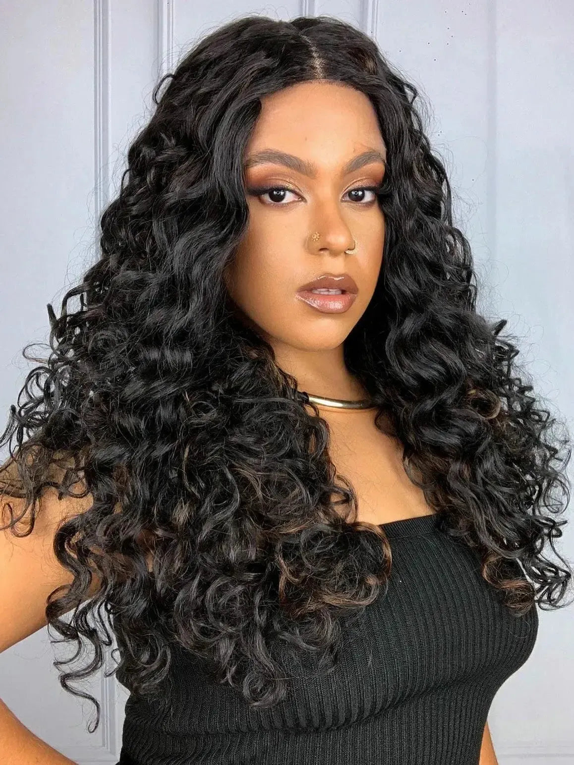 Lace Front Grace Castanha com Luzes Cacheada