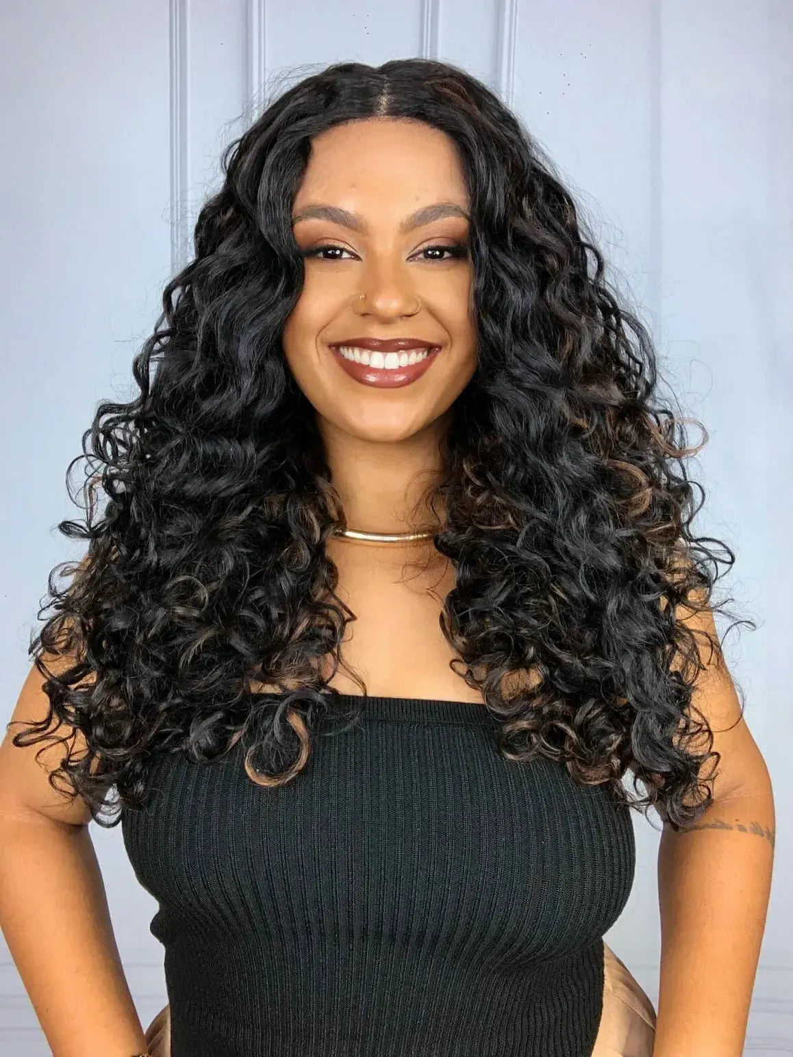 Lace Front Grace Castanha com Luzes Cacheada