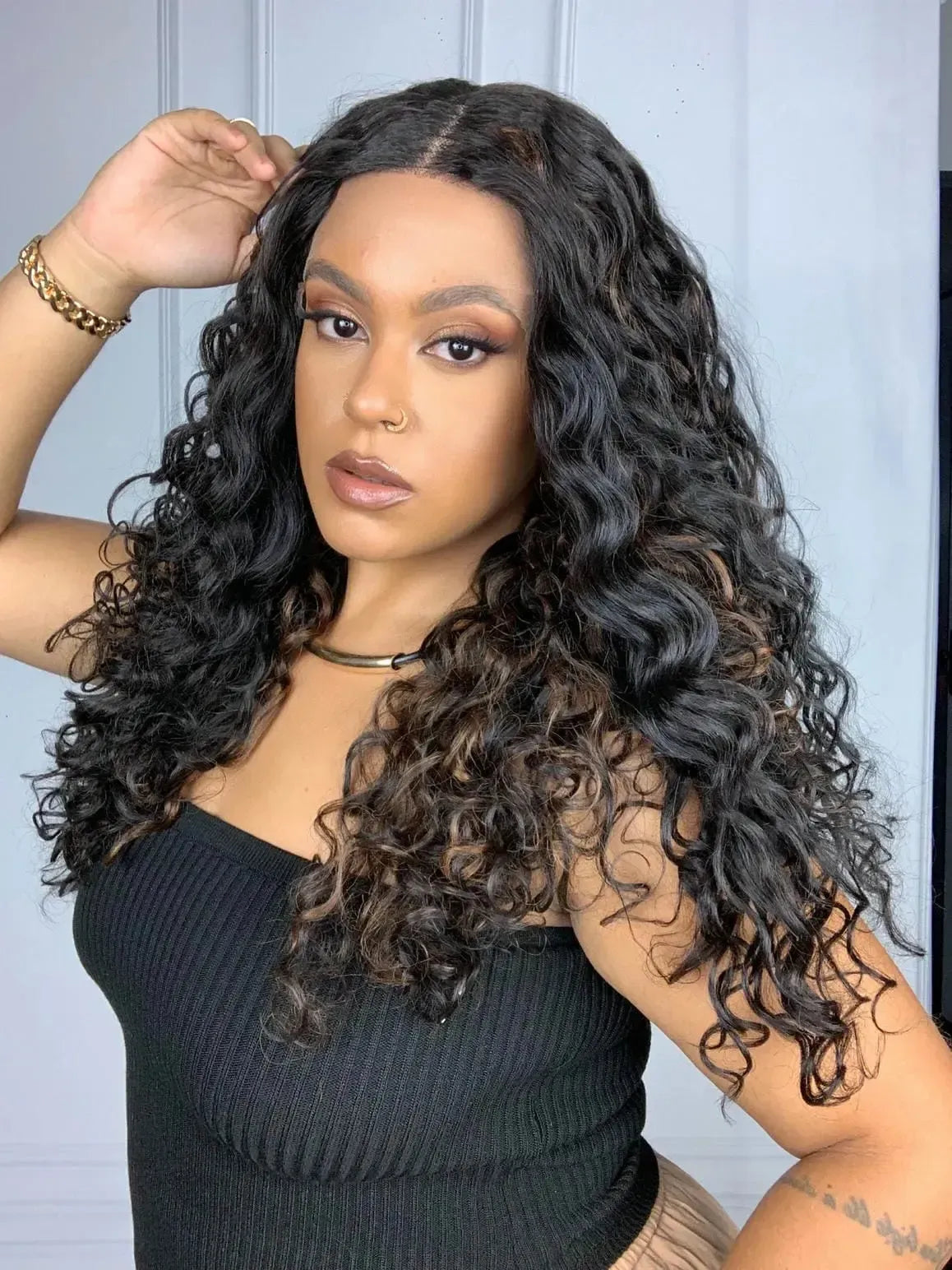 Lace Front Grace Castanha com Luzes Cacheada