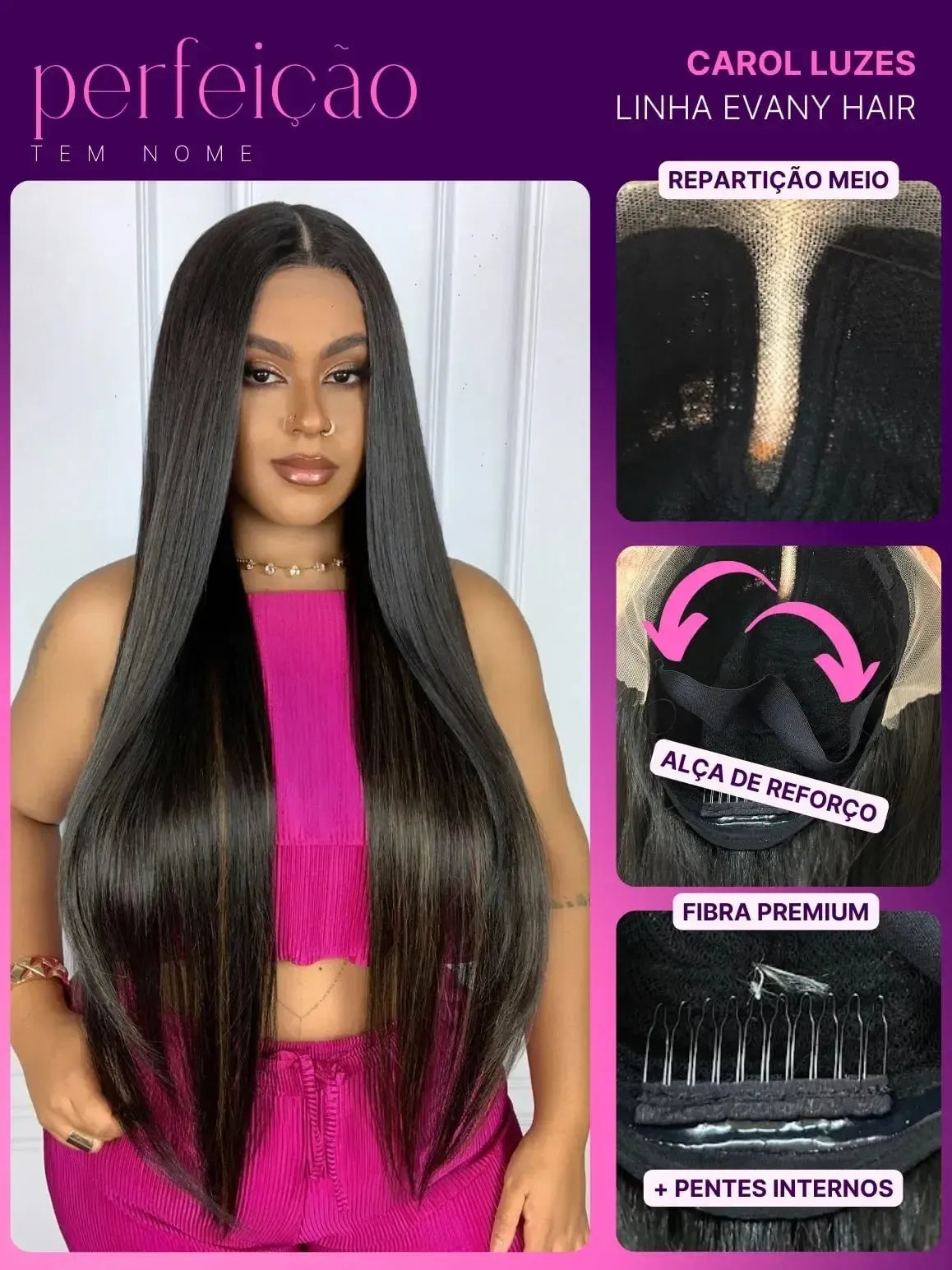 Lace Front HD Carol Castanha Luzes Lisa 90cm