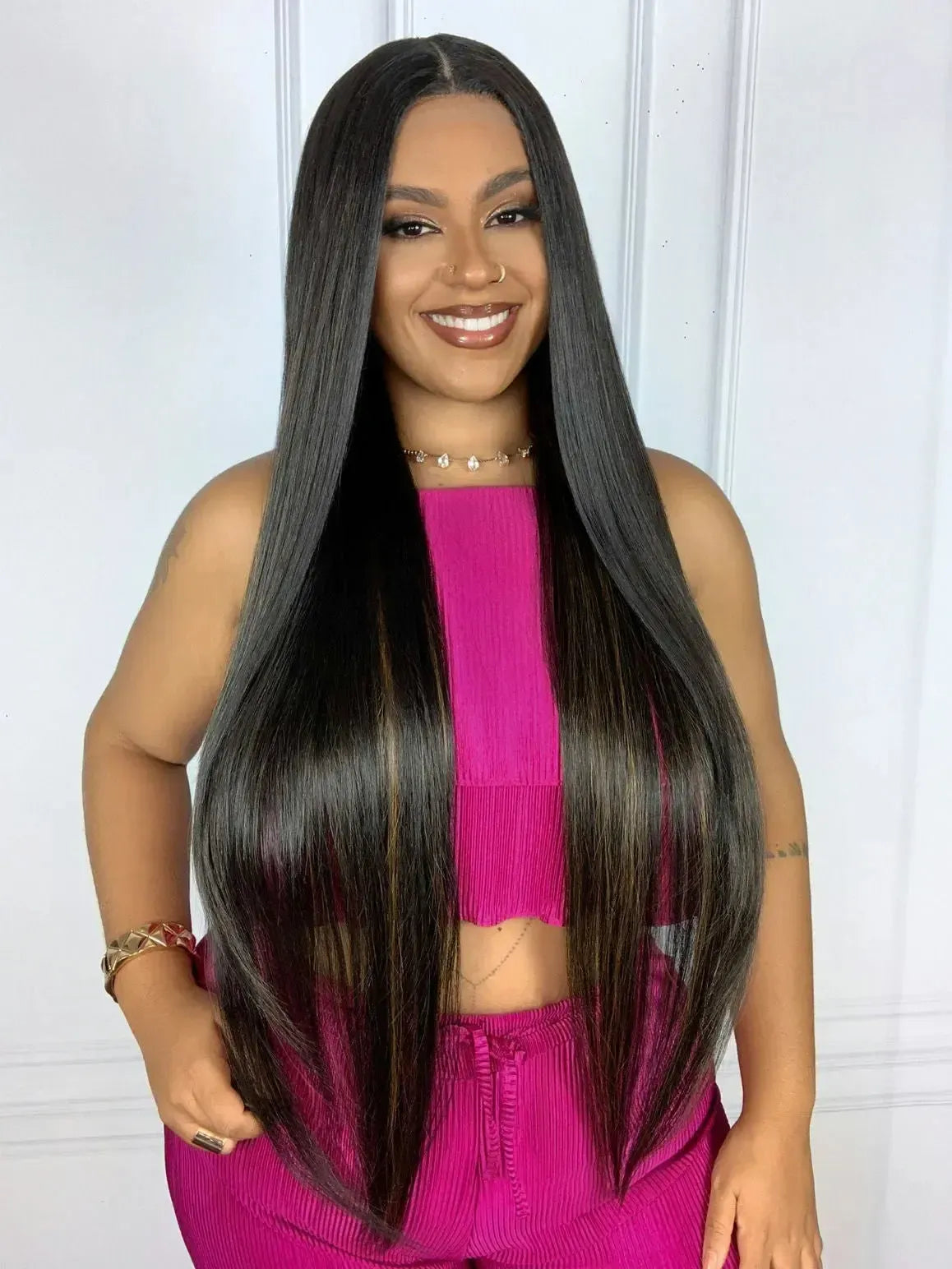 Lace Front HD Carol Castanha Luzes Lisa 90cm