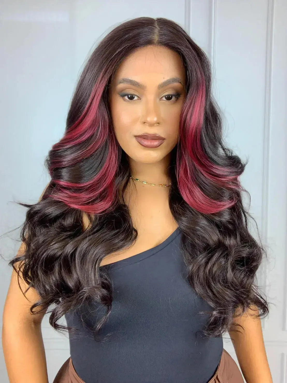 Lace Front HD Estrella Castanho com Mechas Ondulada - Repartição Livre 13x7